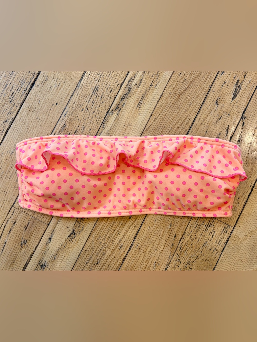 Pink Polka Dot Ruffle Bandeau Bikini Top - Women